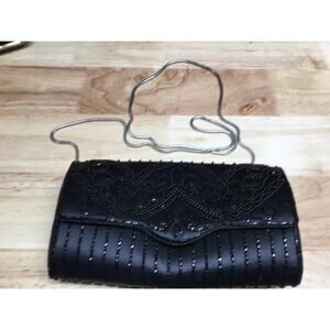 Vintage Hashimoto Women's Black Beaded Chain Strap Embellished Shoulder Bag